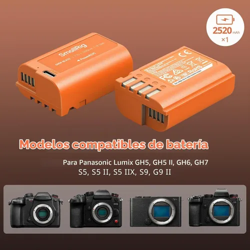 Vista 4 de SMALLRIG DMW-BLK22 USB-C Batería para Panasonic, 2520mAh 2.5H Carga Rápida Naranja