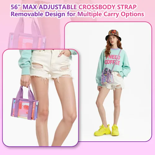 Vista 2 de Bolsa transparente para eventos de estadio, bolsa de mano para estadio para mujer, mini bolso con correa cruzada