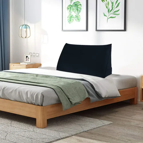Vista 4 de WOWMAX Almohada de cuña para cabecera de cama de día, con funda extraíble, terciopelo negro, tamaño matrimonial