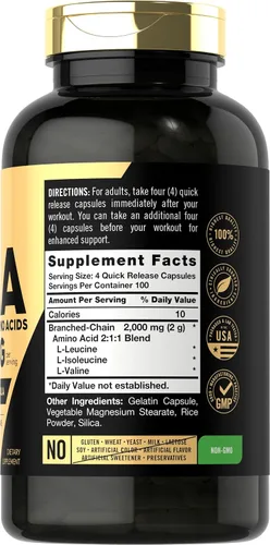 Vista 2 de Carlyle BCAA Cápsulas 2000 mg 400 píldoras en polvo Mezcla de suplemento de aminoácidos para mujeres y hombres con L-isoleucina