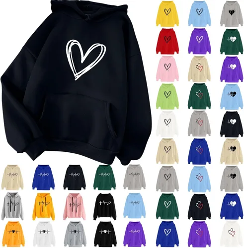Vista 4 de WKSCLPAI Lindas sudaderas con capucha para adolescentes y niñas, estéticas, modernas, holgadas, sudaderas para mujer, estilo casual, con corazón