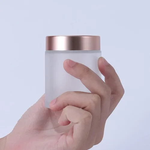 Vista 5 de 10 frascos vacíos de 0.35 oz/0.3 fl oz de vidrio esmerilado transparente para crema con tapas de oro rosa, recipiente para cosméticos, tarro