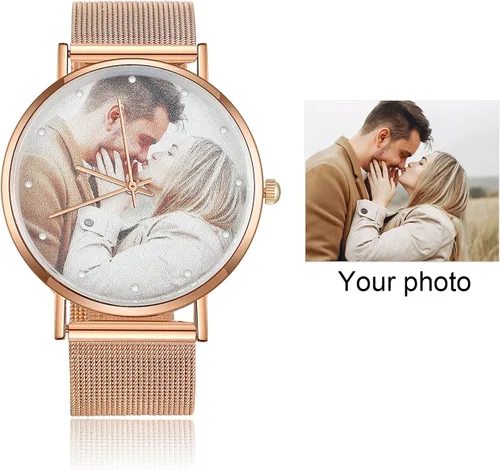 Vista 3 de JewelOra Reloj de fotos personalizado para mujeres y hombres, reloj personalizado con imagen grabada, relojes de pulsera de acero inoxidable