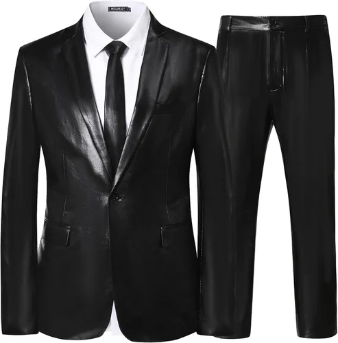 Vista 2 de WULFUL Traje de discoteca de 2 piezas para hombre, disfraz de los años 70, chaqueta y pantalones de lentejuelas para fiesta de Halloween, trajes