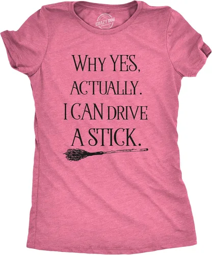 Vista 10 de Camiseta de Halloween para mujer Why Yes I Can Drive A Stick Witch Tees Heather Purple