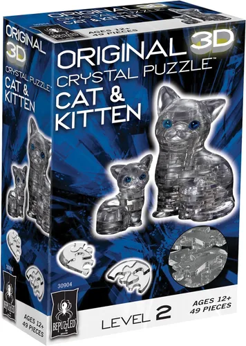 Vista 6 de BePuzzled Cat & Kitten, rompecabezas de cristal 3D original, a partir de 12 años
