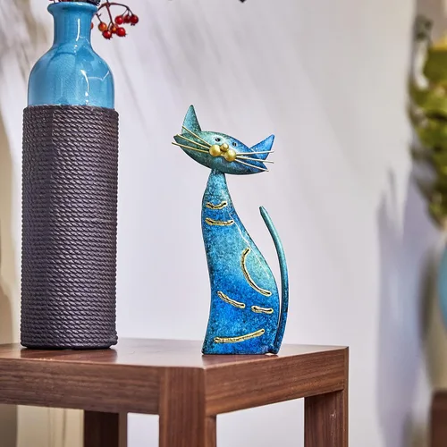 Vista 6 de Aayla Estatuas de gato – Juego de 3 pequeñas figuras azules de gatos acuáticos, adorable regalo para los amantes de los gatos, decoración