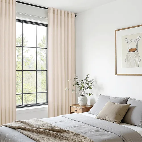 Vista 6 de Naturoom Cortinas de lino de 96 pulgadas de largo y 8 pies para sala de Crema Beige