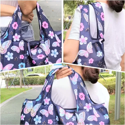 Vista 7 de Bolsa de compras plegable reutilizable para comestibles, portátil, impermeable, grande, bolsa de repuesto para mujer, bolsa de viaje para acampar