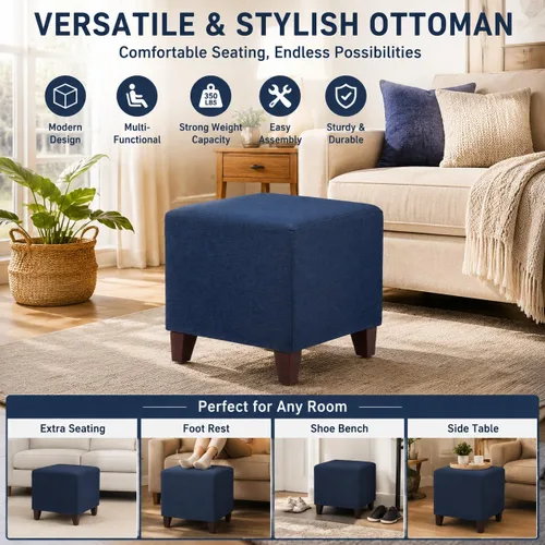 Vista 3 de Adeco Simple British Style Cube Reposapiés otomano banco reposapiés, 16x16x16, azul