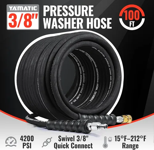 Vista 2 de YAMATIC Manguera de lavado a presión de 3/8" de 100 pies, giratoria de 3/8 Negro