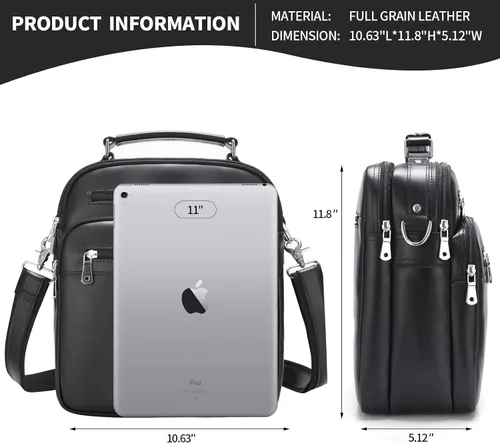 Vista 2 de Jack&Chris Bolso de hombro de cuero para hombre, bolsas cruzadas pequeñas para el trabajo, bolso de mano para hombre, Marrón