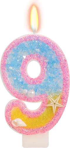 Vista 56 de Vela número 1 de estrella de mar de playa para decoración de pastel Plata