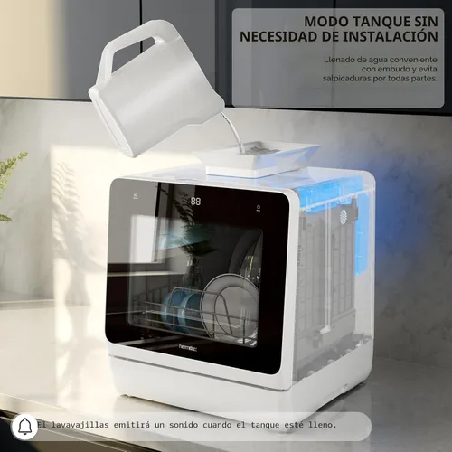 Vista 7 de Hermitlux Lavavajillas para encimera, 7 programas de lavado, mini lavavajillas portátil con tanque de agua integrado de 5 litros para apartamentos