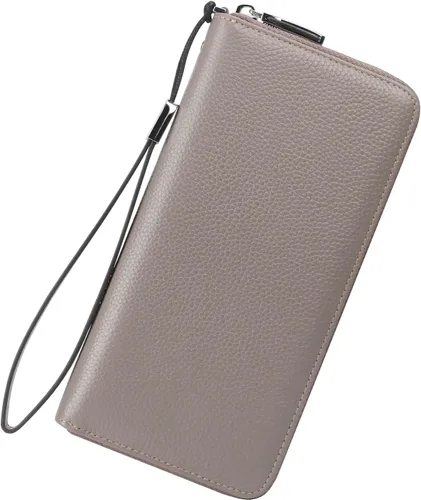Vista 8 de Lavemi Pequeña cartera compacta para mujer, con bloqueo RFID, de piel auténtica, plegable, con ventanas de identificación