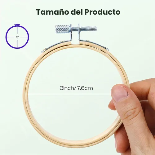 Vista 3 de Caydo 6 piezas de aro de bordado de 3 pulgadas con tornillo de metal, juego de aros de bordado pequeños, anillo de aro de punto de cruz de bambú