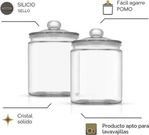 Vista 6 de JoyJolt Frasco elegante para galletas. 2 tarros grandes de vidrio con tapa. Tarros para encimera de cocina con tapas, tarro de dulces, elegantes