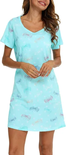 Vista 5 de ENJOYNIGHT - Camisones de algodón para mujer, talla grande, camisa de dormir de manga corta con estampado