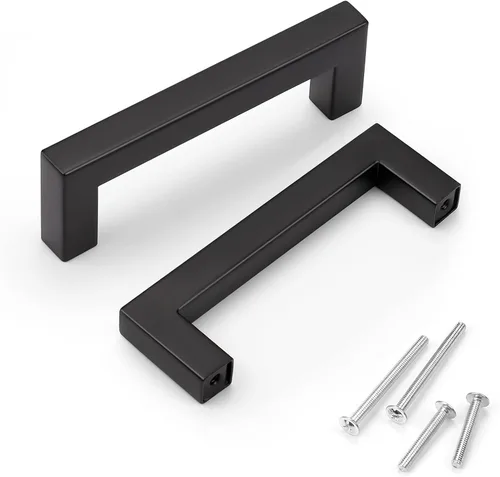 Vista 27 de Juego de manijas de puerta de acero inoxidable de 1/2 de ancho, esquinas cuadradas, para armario de cocina