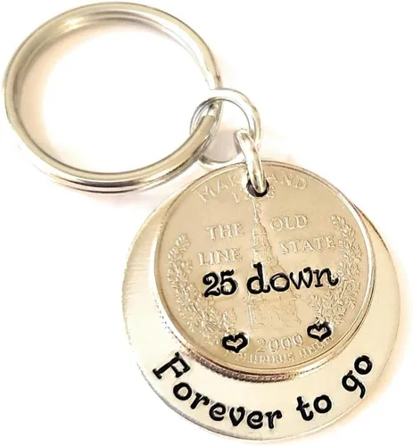 Vista 8 de 25 Down and Forever To Go, 25th Anniversary Year Penny Key Chain, 25th Wedding Anniversary, Personalized Options
