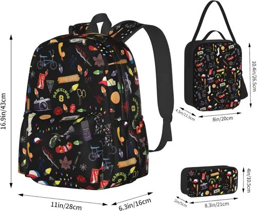 Vista 5 de Oiwizxi Mochila de dibujos animados de película con caja de almuerzo 3 para hombres y mujeres, A, Dibujos animados, deportes