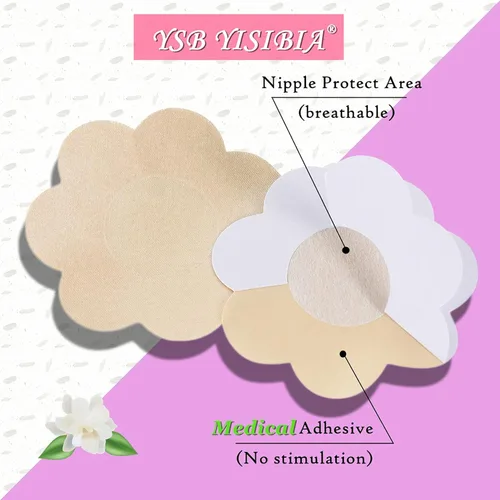 Vista 3 de YISIBIA - 40 pares de fundas para pezones para mujer, desechables, invisibles y naturales, de satén, pétalos, pasteles de pecho