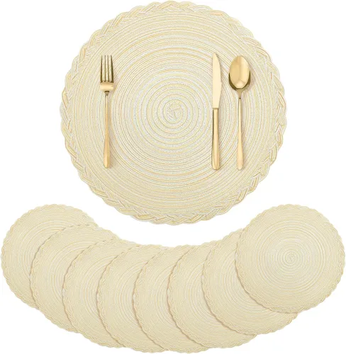 Vista 15 de fanquare Juego de 4 manteles individuales redondos color beige de 15 pulgadas con borde de encaje, estilo francés, trenzados, antideslizantes