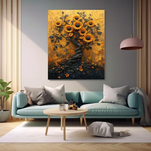 Vista 4 de VOCBAN Tree of Life Canvas Wall Art Painting Poster Nature Print Canvas Wall Art Print Artwork Living Room Bedroom Office Hallway Picture(black