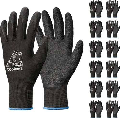 Vista 22 de toolant Guantes de trabajo de látex arrugado a granel, guantes de seguridad con revestimiento de goma para hombres y mujeres, 12 pares para Negro