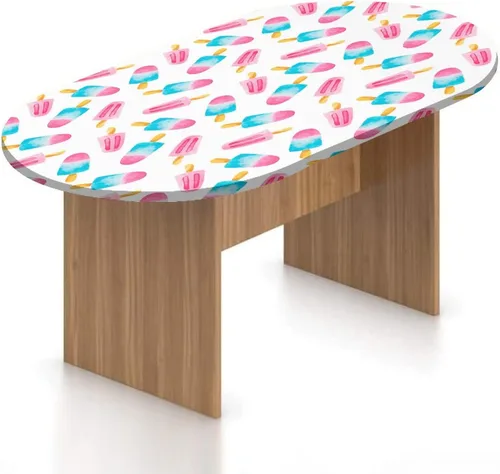 Vista 13 de Mantel ovalado ajustable para patio, decoración de helado, de poliéster elástico, fondo de gofre con estampado de dulce verano, se adapta a mesas