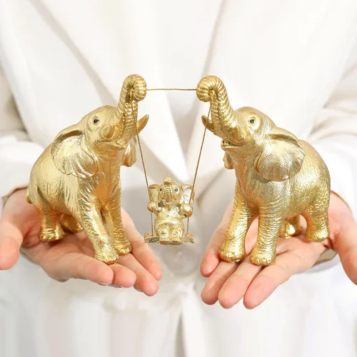Vista 8 de Estatua de elefante, decoración de figuras de elefante dorado