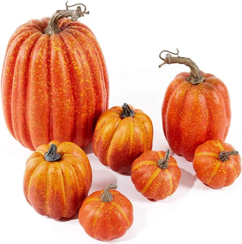 Vista 4 de 7 calabazas artificiales de espuma – Calabazas decorativas de plástico para otoño, Halloween, Acción de Gracias (naranja)