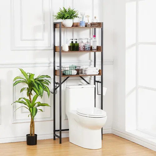 Vista 8 de GAOMON Almacenamiento sobre el inodoro, estante organizador de baño de 3 niveles, organizador de baño, ahorro de espacio independiente con soporte