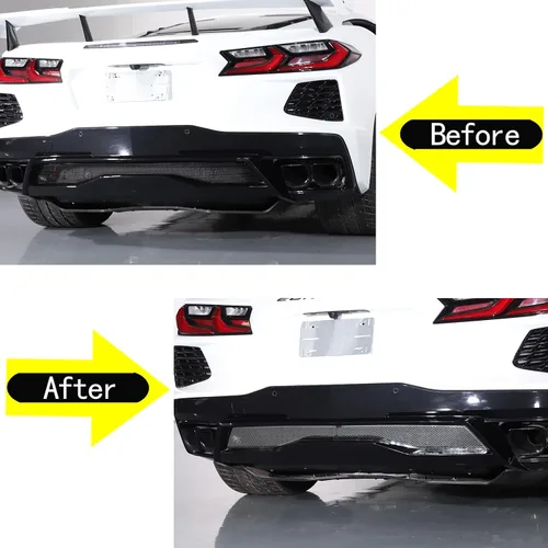 Vista 2 de Rejilla de entrada de aire para parachoques trasero compatible con Chevrolet Corvette C8 Stingray Z51 2020-2023 acero inoxidable 2 piezas