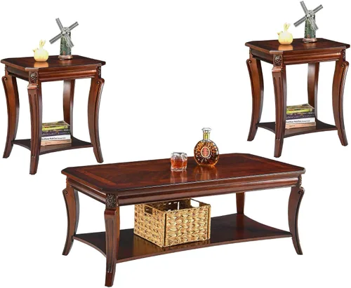 Vista 14 de Mesa auxiliar tradicional con estante de almacenamiento y patas talladas, mesas de sala de estar de granja, mesa central rectangular de madera