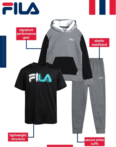 Vista 2 de Fila Conjunto deportivo deportivo para niños, sudadera con capucha de rendimiento de 3 piezas, pantalones deportivos, camiseta - Conjunto de ropa