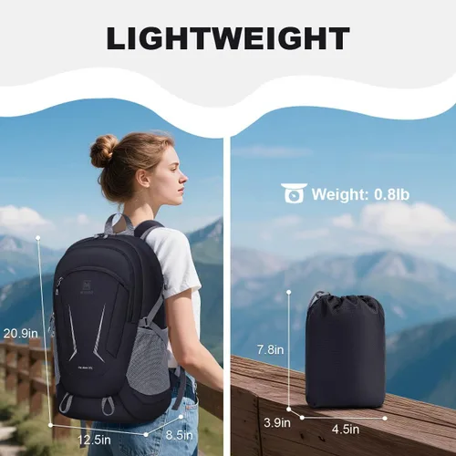 Vista 6 de MIYCOO Mochila - Mochila plegable ultraligera para viajes, campamento, senderismo, mochila plegable impermeable para hombres y mujeres, color negro