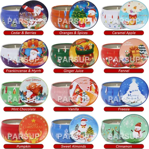 Vista 2 de Paquete de 12 velas perfumadas de Navidad, velas de tarro de 2.5 onzas, juego de 12 velas perfumadas de Navidad con fragancias navideñas