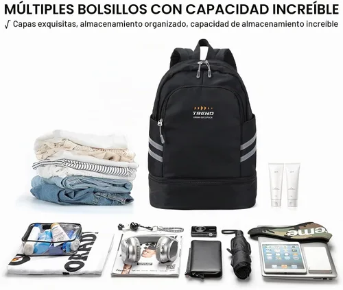 Vista 2 de SYCNB Mochila de gimnasio para mujer con compartimento para zapatos Negro