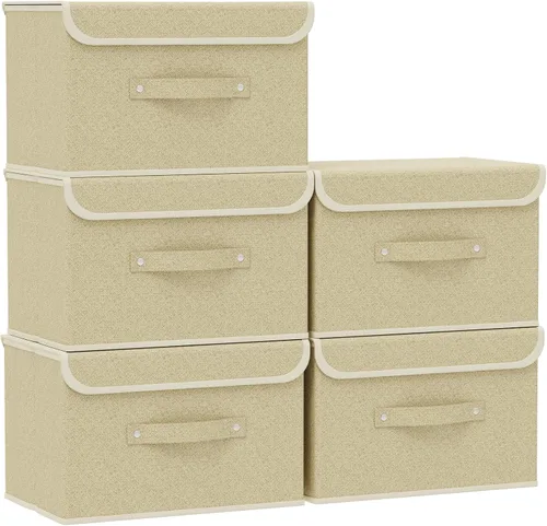 Vista 18 de Cajas de almacenamiento, contenedores de almacenamiento plegables con tapas, cestas de almacenamiento de tela de algodón y lino con asa
