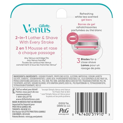 Vista 9 de Gillette Venus ComfortGlide - Rastrillo de afeitar para mujer, té blanco (6 repuestos)