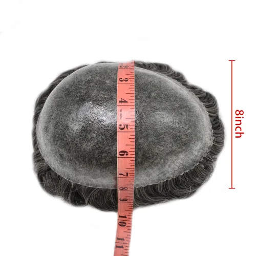 Vista 494 de Toupee para hombre 100% cabello humano real tupé para hombres 0.004 in piel de poliuretano para hombre, sistema de reemplazo de piezas de pelo