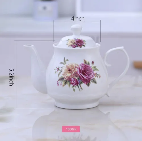 Vista 2 de 123Arts Tetera, tetera de flores, tetera de cerámica, tetera para oficina en casa, 33 onzas, 33.8 fl oz B-33.8 fl oz