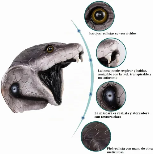 Vista 5 de Máscara de piel de serpiente, máscara de cabeza de cobra animal