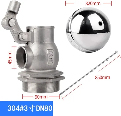 Vista 2 de Válvula de bola flotante ajustable de acero inoxidable 304 - Control de nivel de agua DN100 de 3 pulgadas para tanques y piscinas, 1 unidad