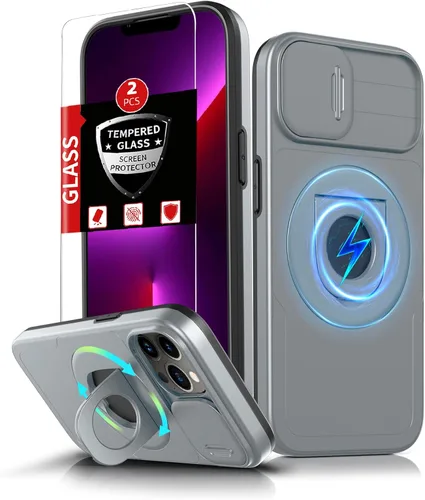 Vista 44 de Funda magnética para iPhone 11 Pro compatible con carga inalámbrica MagSafe, con 2 protectores de pantalla, anillo kickstand de 360° integrado +