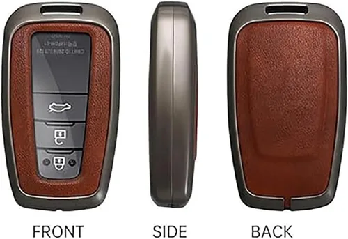 Vista 4 de ontto Funda para llave de coche con llavero de cuero y metal compatible con Toyota Camry CH-R CHR Prius RAV4 86 Corolla Yaris Land Cruiser llavero