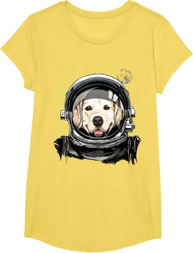 Vista 38 de Camiseta para amantes de los perros de los astronautas del espacio exterior Golden Retriever Lover, Negro