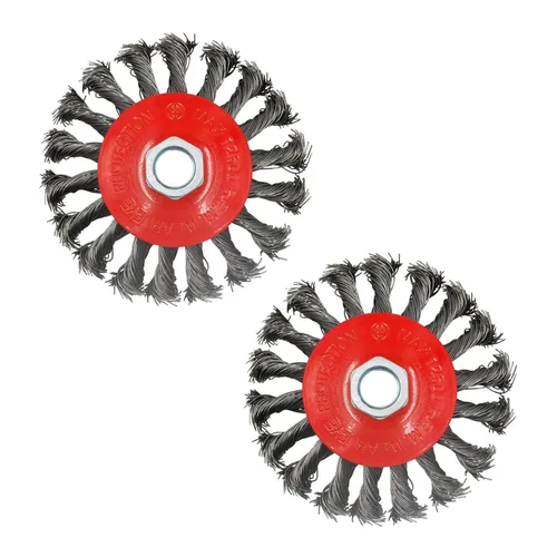 Vista 8 de AUPREX Paquete de 2 cepillos de alambre anudado para amoladoras angulares con eje roscado 11 UNC, alambre de acero al carbono de 0.02 pulgadas