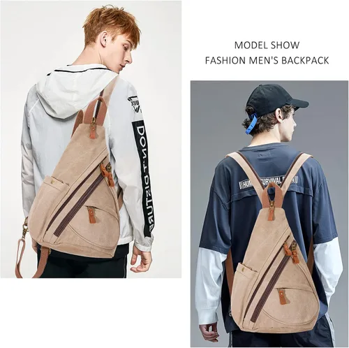 Vista 7 de KL928 Bolso bandolera de lona Mochila pequeña cruzada de hombro, mochila casual para hombres y mujeres